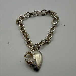 Gucci Sterling Silver GG design Heart Charm Bracelet